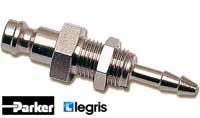 9095 Probe with Barbed Fitting Panel Mountable   Parker Legris  Miniature Metal Quick Acting Couplers - Series 20 Flow: 165 NI/min (5.8 cfm) Passage : 2.7 mm