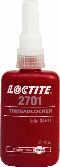 Loctite® 2701 Oil Resistant High Strength Threadlocker   High strength - especially for chromated surfaces Threadlocker  Technical: Maximum thread size: Up to M20